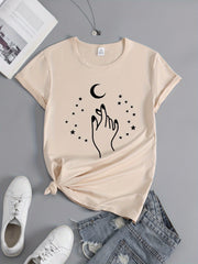 Ramadan Moon Print Crew Neck Sports T-shirt Short Sleeves