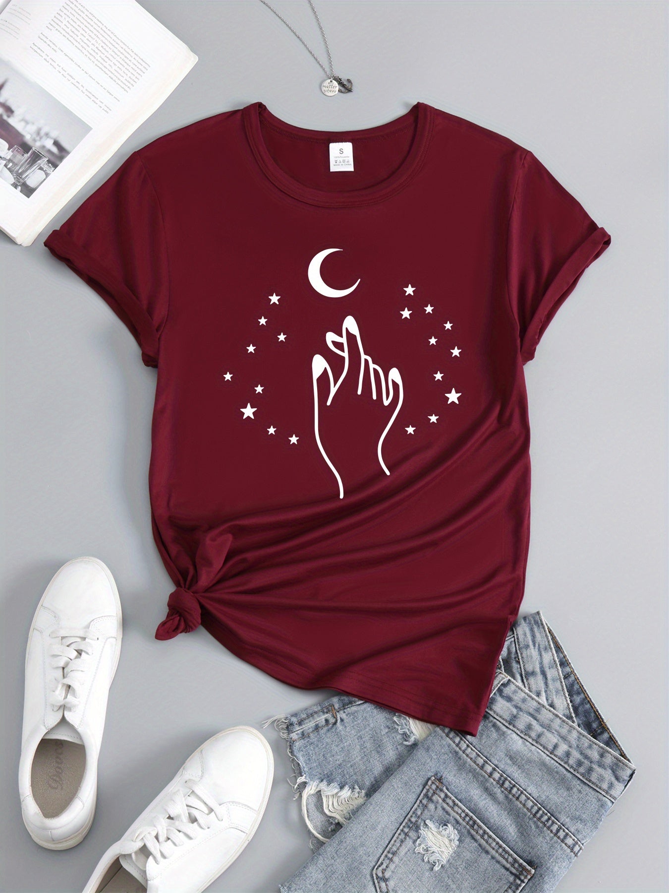 Ramadan Moon Print Crew Neck Sports T-shirt Short Sleeves