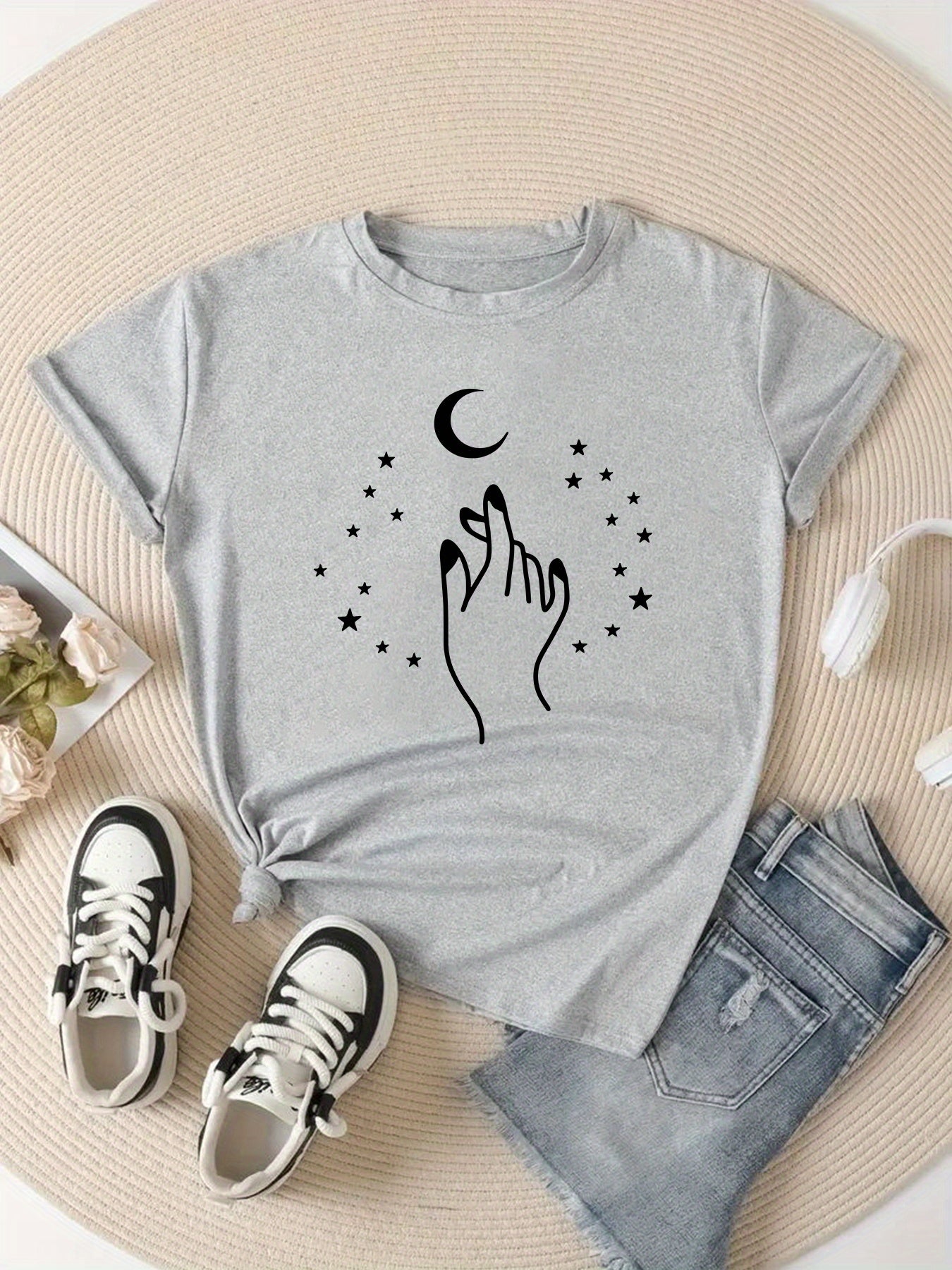 Ramadan Moon Print Crew Neck Sports T-shirt Short Sleeves