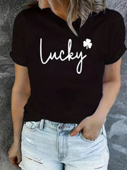 St Patrick's Shamrock Print Crew Neck Sports T-shirt Short Sleeves