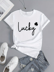 St Patrick's Shamrock Print Crew Neck Sports T-shirt Short Sleeves