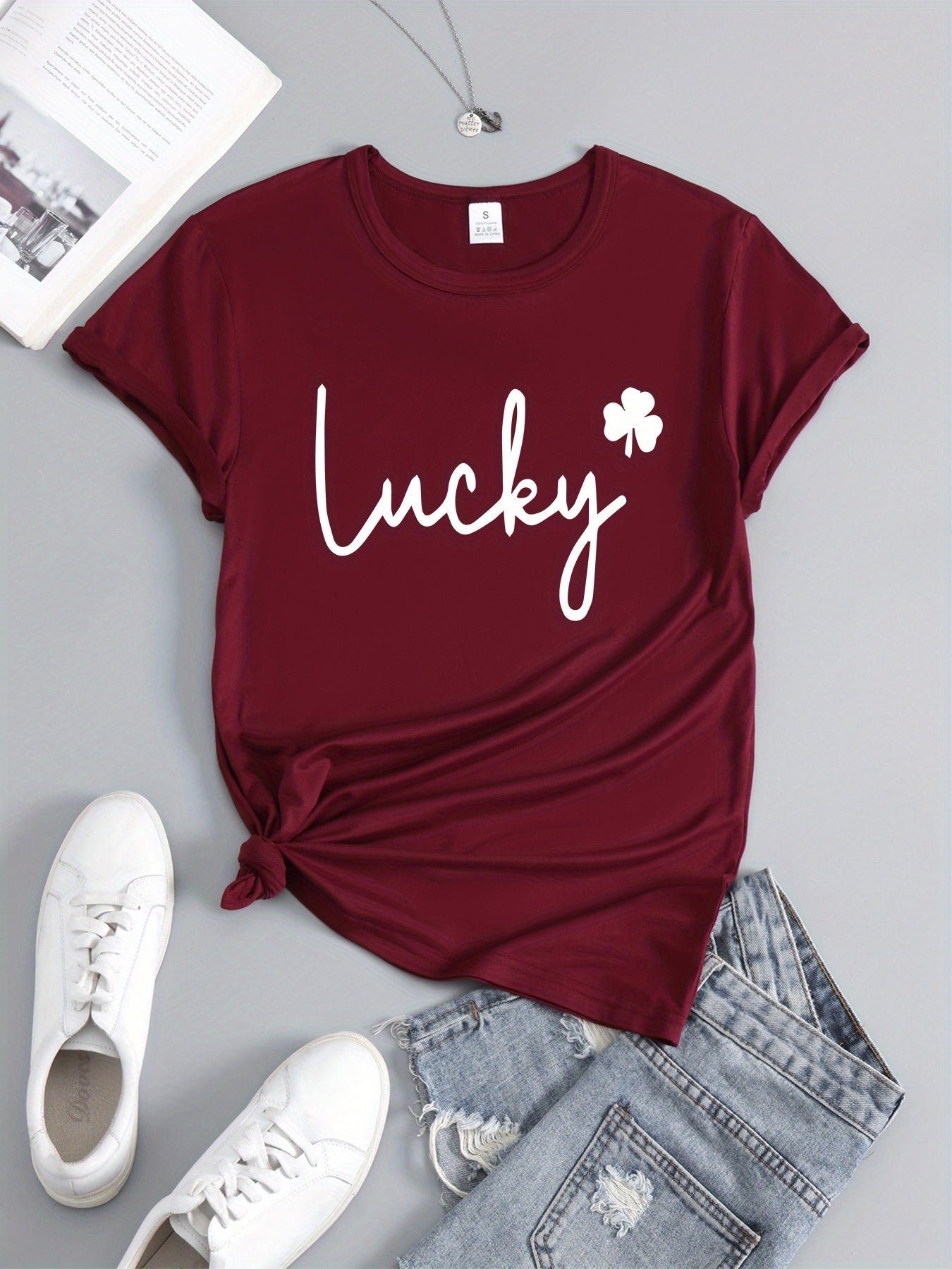 St Patrick's Shamrock Print Crew Neck Sports T-shirt Short Sleeves