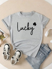 St Patrick's Shamrock Print Crew Neck Sports T-shirt Short Sleeves