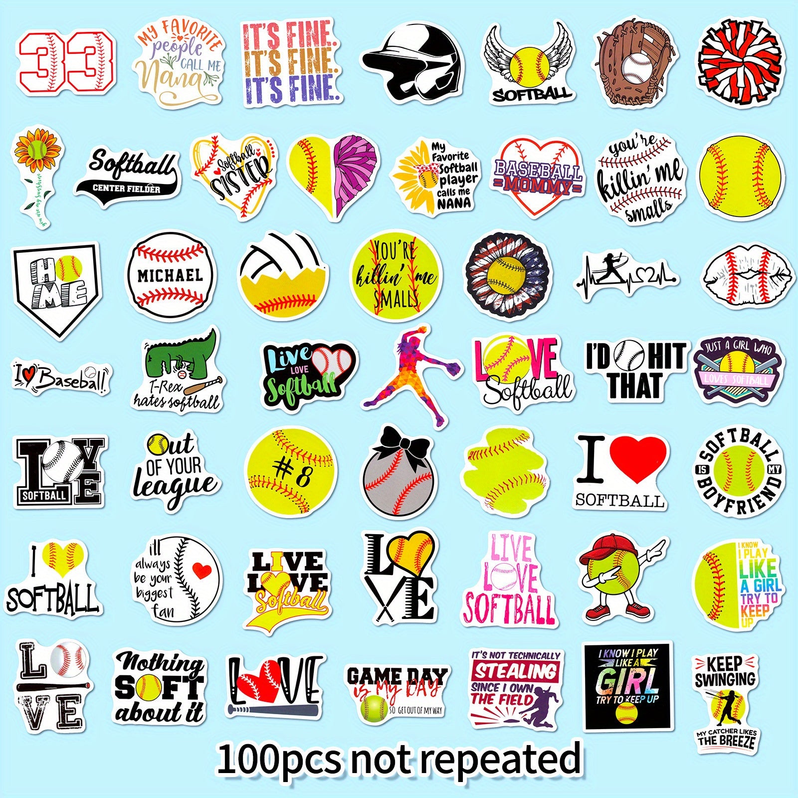 Softball Stickers - 100 pcs for Global Sports Events