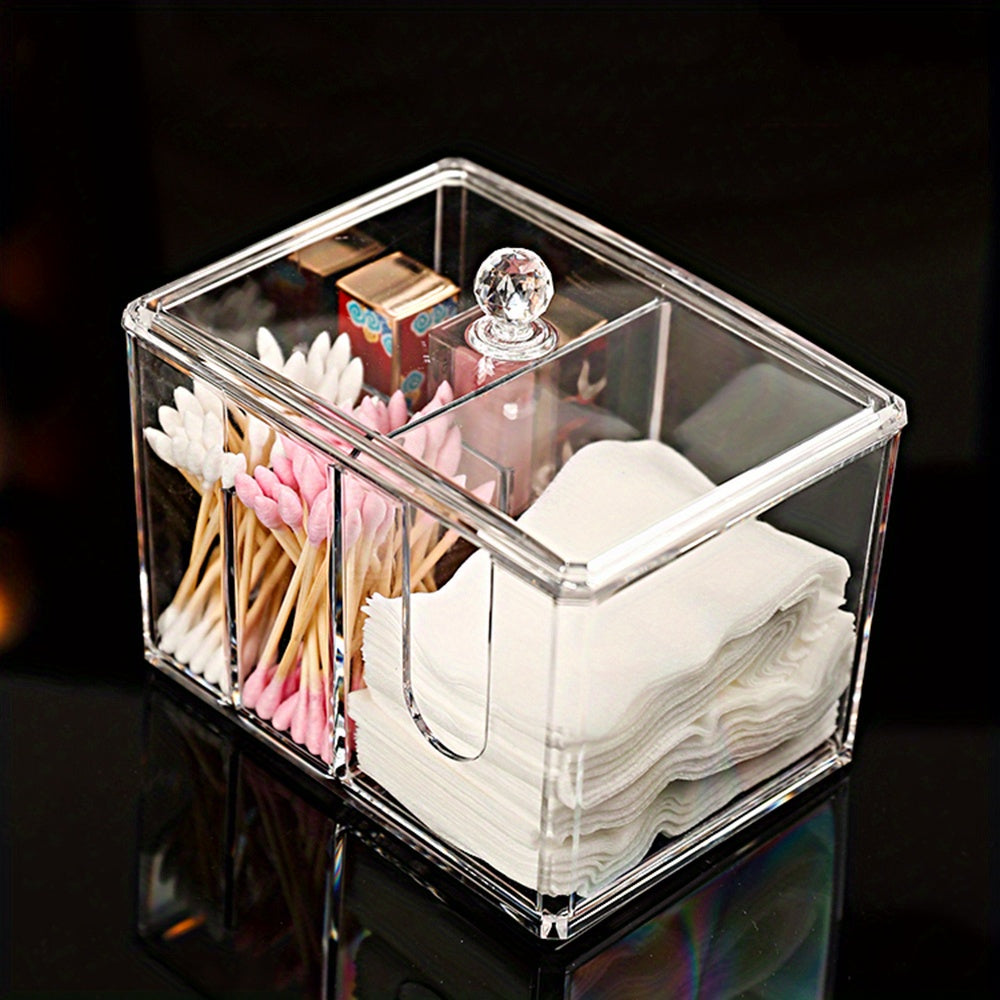 Cotton Pad & Cotton Swab Holder Desktop Storage Box w/ Lid Transparent Box