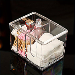 Cotton Pad & Cotton Swab Holder Desktop Storage Box w/ Lid Transparent Box