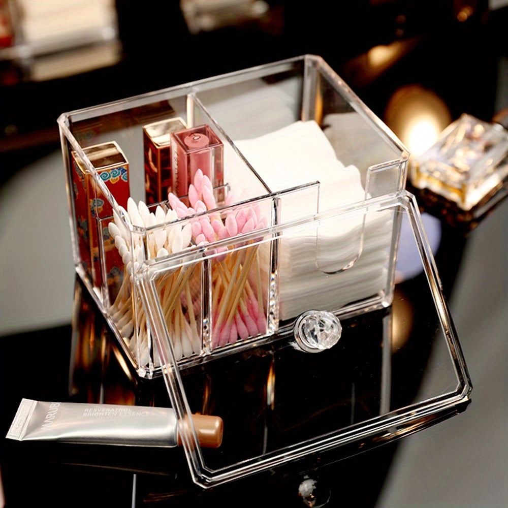 Cotton Pad & Cotton Swab Holder Desktop Storage Box w/ Lid Transparent Box
