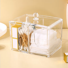 Cotton Pad & Cotton Swab Holder Desktop Storage Box w/ Lid Transparent Box