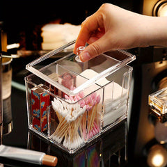 Cotton Pad & Cotton Swab Holder Desktop Storage Box w/ Lid Transparent Box