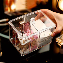 Cotton Pad & Cotton Swab Holder Desktop Storage Box w/ Lid Transparent Box
