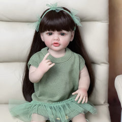 Realistic Reborn Princess Doll with Green Knitted Dress Long Braided Hair