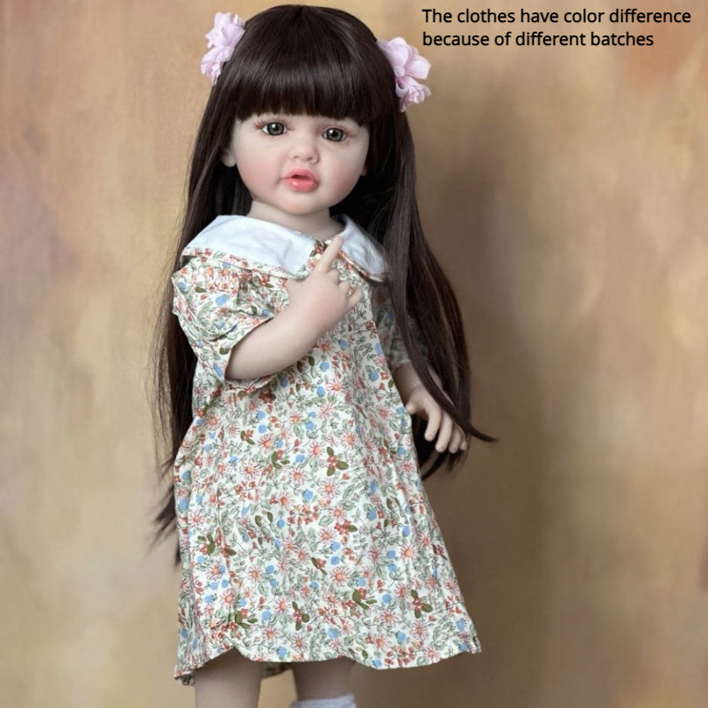 Realistic Silicone Reborn Girl Doll with Floral Dress & Accessories
