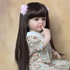 Realistic Silicone Reborn Girl Doll with Floral Dress & Accessories