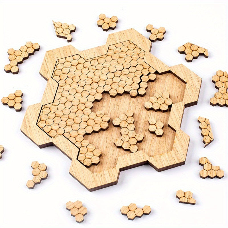 Hexagonal Wooden Puzzle with Unique Shapes & Colors for Ages 14+