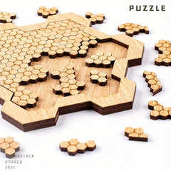 Hexagonal Wooden Puzzle with Unique Shapes & Colors for Ages 14+