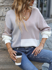 Drop Shoulder V Neck Sweater Loose Pullover Knitted Top