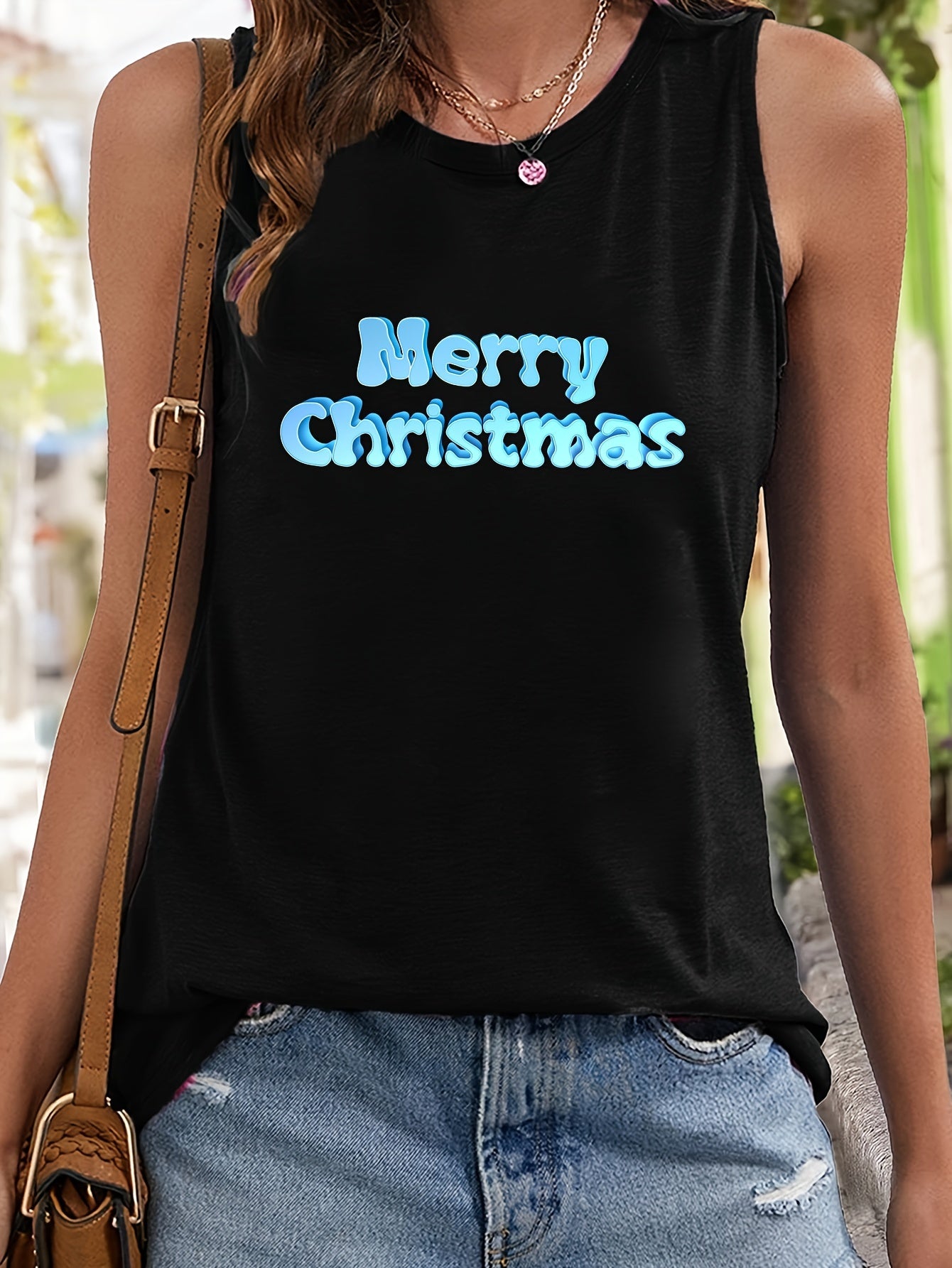 Christmas Print Tank Top Loose Basic