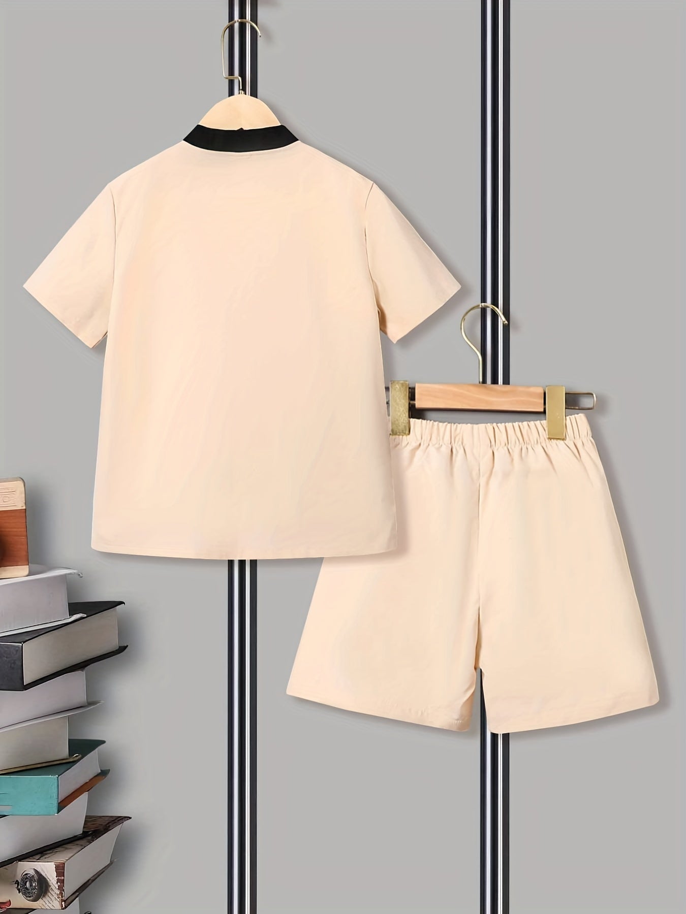 Boys 2pcs Letter Print Casual Outfit Shirt & Shorts Set