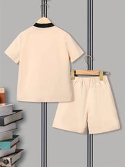 Boys 2pcs Letter Print Casual Outfit Shirt & Shorts Set