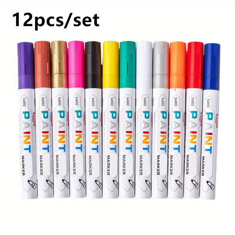 12pcs Paint Pens Fine Tip 12 Vibrant Colors DIY Crafts Art Surface Painting on G