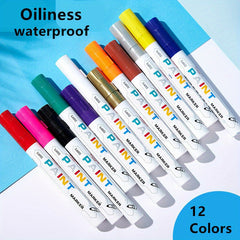 12pcs Paint Pens Fine Tip 12 Vibrant Colors DIY Crafts Art Surface Painting on G