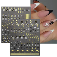 9 Sheets Heart Line Flower Nail Art Stickers Self Adhesive Nail Supplies