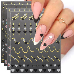 9 Sheets Heart Line Flower Nail Art Stickers Self Adhesive Nail Supplies