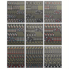 9 Sheets Heart Line Flower Nail Art Stickers Self Adhesive Nail Supplies