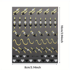 9 Sheets Heart Line Flower Nail Art Stickers Self Adhesive Nail Supplies