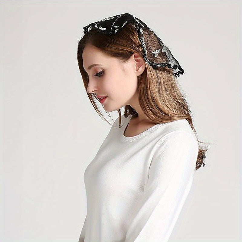 Women's Bridal Veil Short Floral Embroidery Lace Trim Single Layer Headpiece