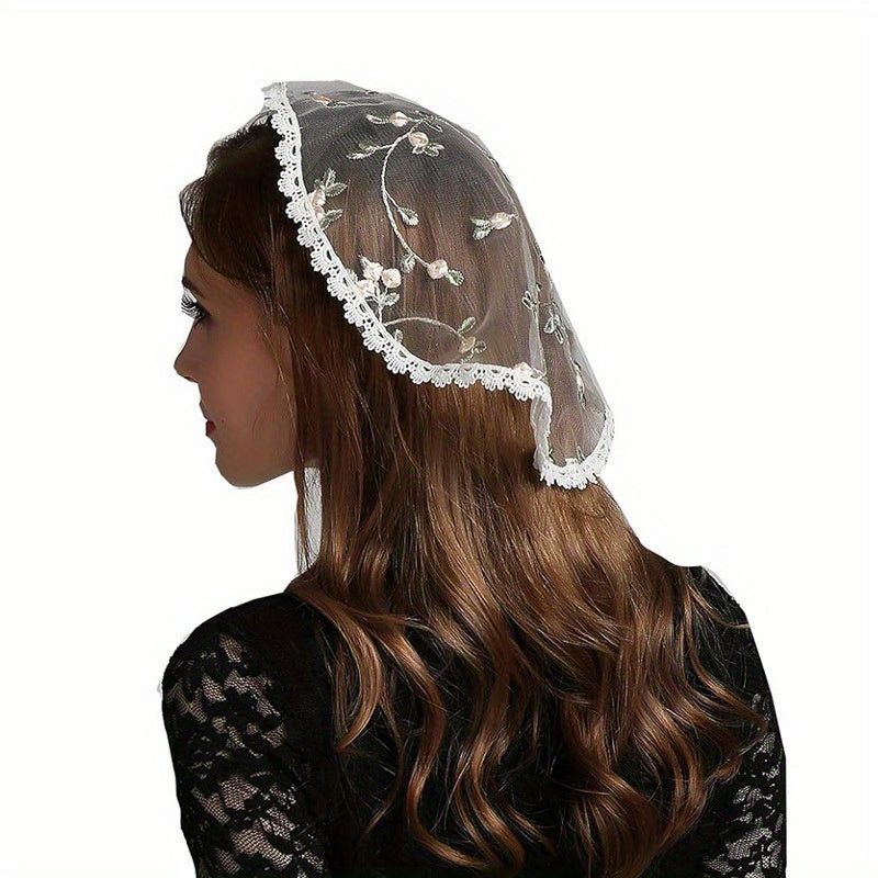 Women's Bridal Veil Short Floral Embroidery Lace Trim Single Layer Headpiece