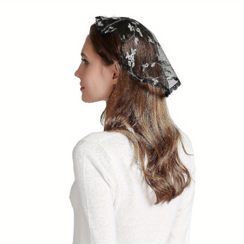 Women's Bridal Veil Short Floral Embroidery Lace Trim Single Layer Headpiece