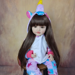 BZDOLL 22in Reborn Baby Girl Doll Soft Silicone Lifelike Brown Hair