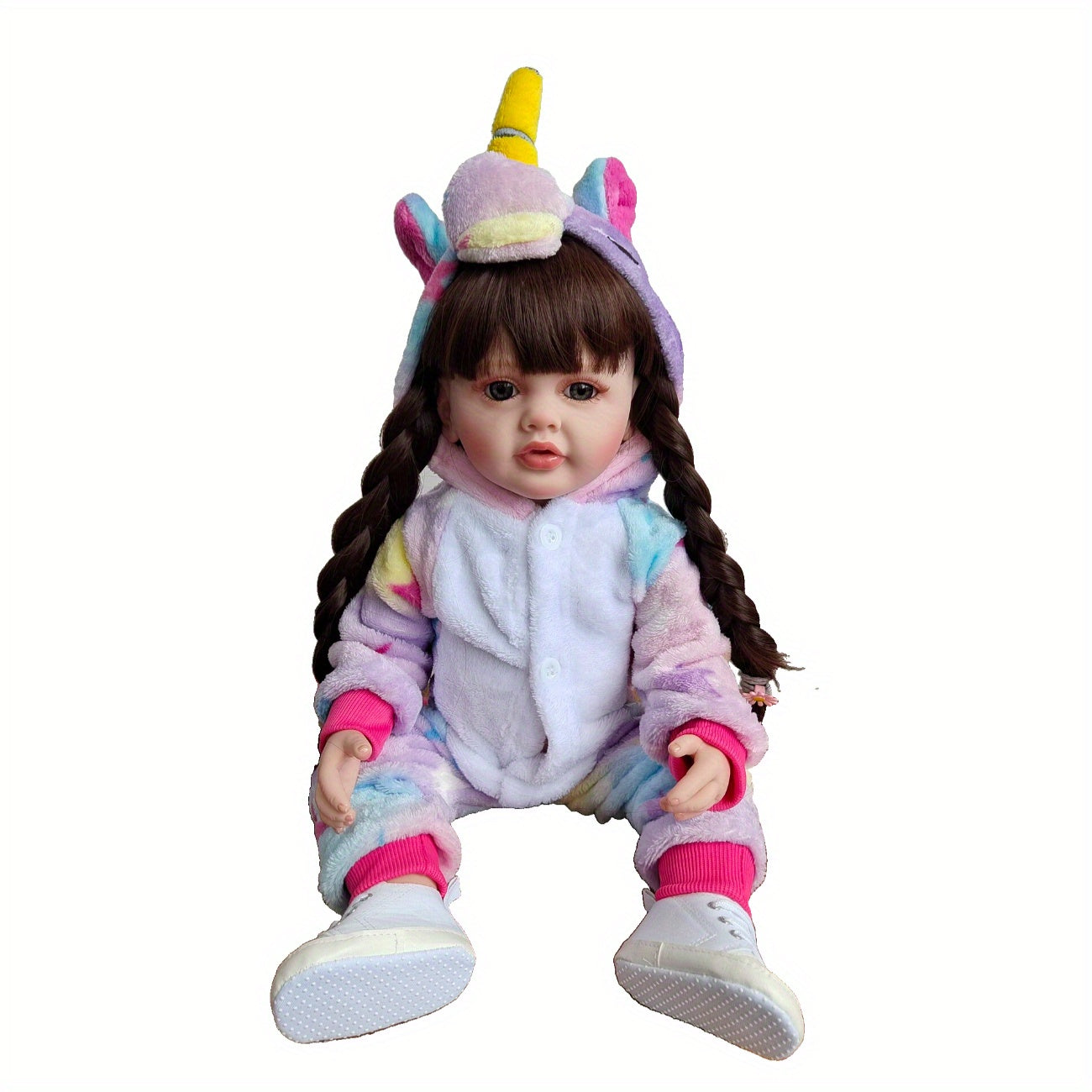 BZDOLL 22in Reborn Baby Girl Doll Soft Silicone Lifelike Brown Hair