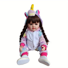 BZDOLL 22in Reborn Baby Girl Doll Soft Silicone Lifelike Brown Hair