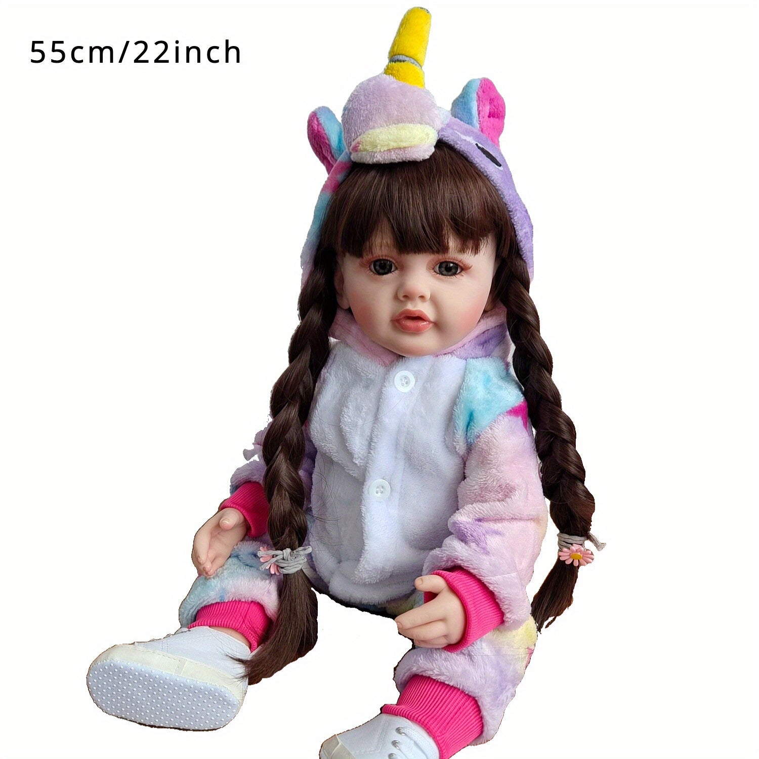 BZDOLL 22in Reborn Baby Girl Doll Soft Silicone Lifelike Brown Hair