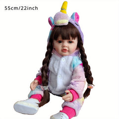 BZDOLL 22in Reborn Baby Girl Doll Soft Silicone Lifelike Brown Hair