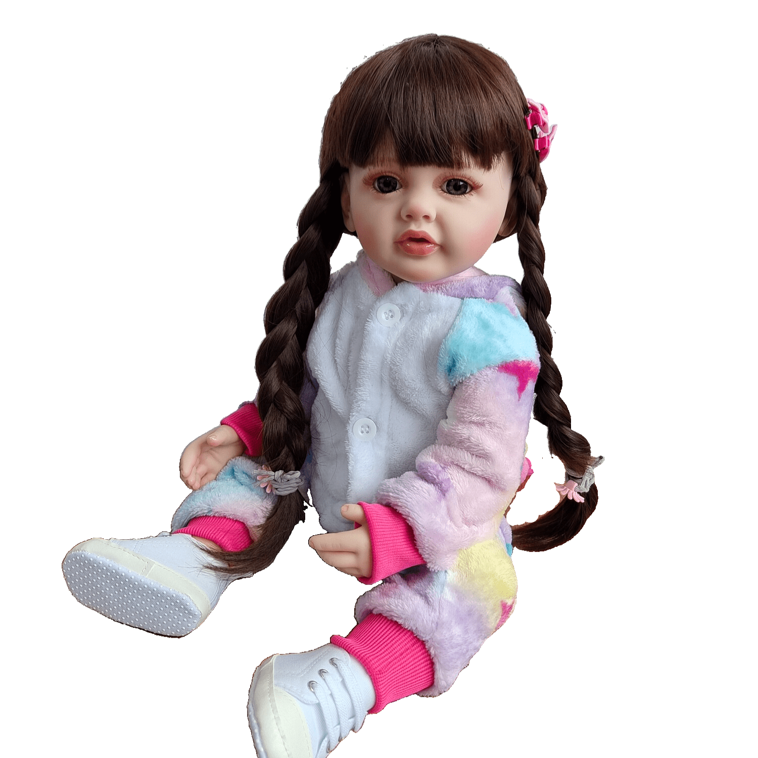BZDOLL 22in Reborn Baby Girl Doll Soft Silicone Lifelike Brown Hair