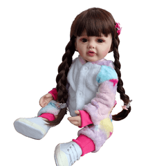 BZDOLL 22in Reborn Baby Girl Doll Soft Silicone Lifelike Brown Hair