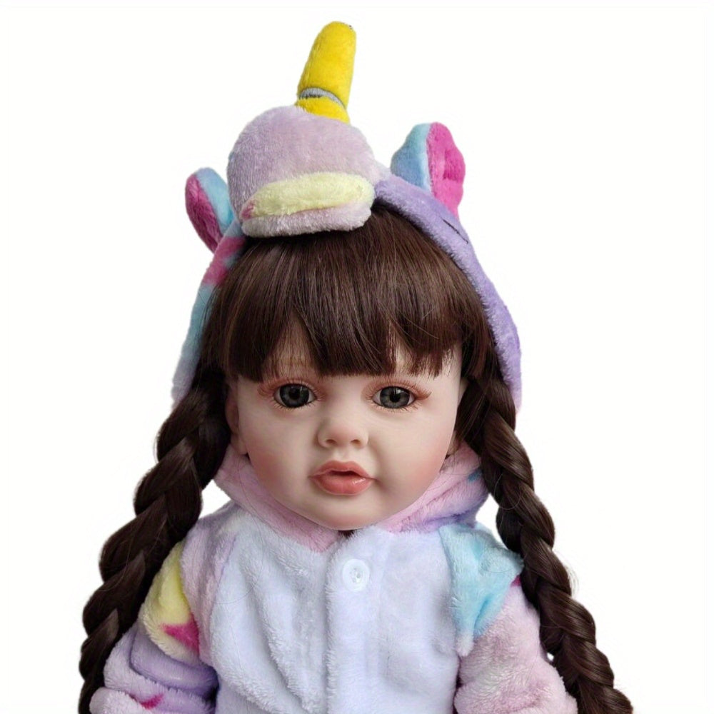 BZDOLL 22in Reborn Baby Girl Doll Soft Silicone Lifelike Brown Hair