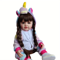 BZDOLL 22in Reborn Baby Girl Doll Soft Silicone Lifelike Brown Hair