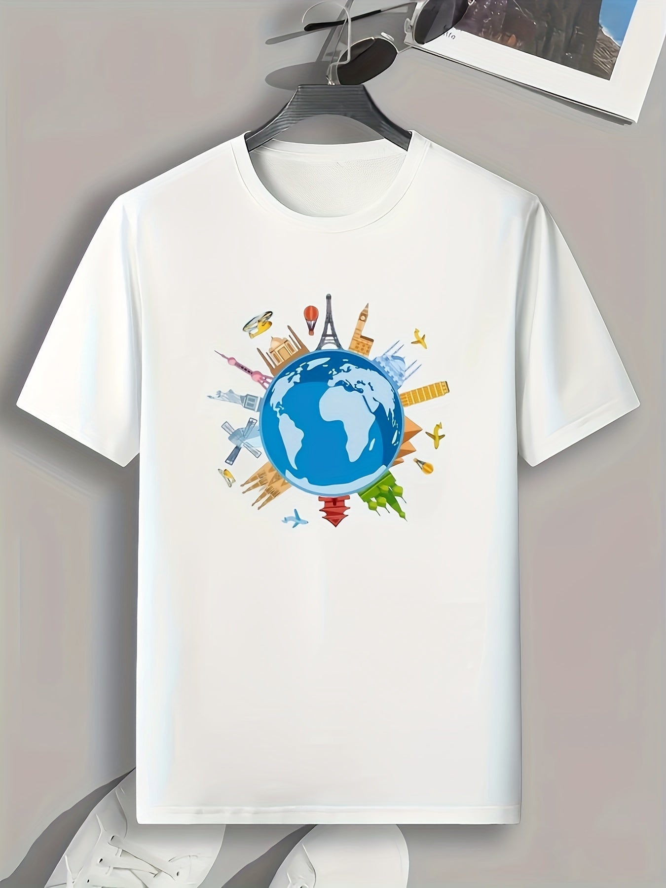 Earth Pattern Print Men's Comfy Sports T shirt Graphic Tee