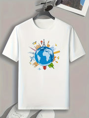 Earth Pattern Print Men's Comfy Sports T shirt Graphic Tee