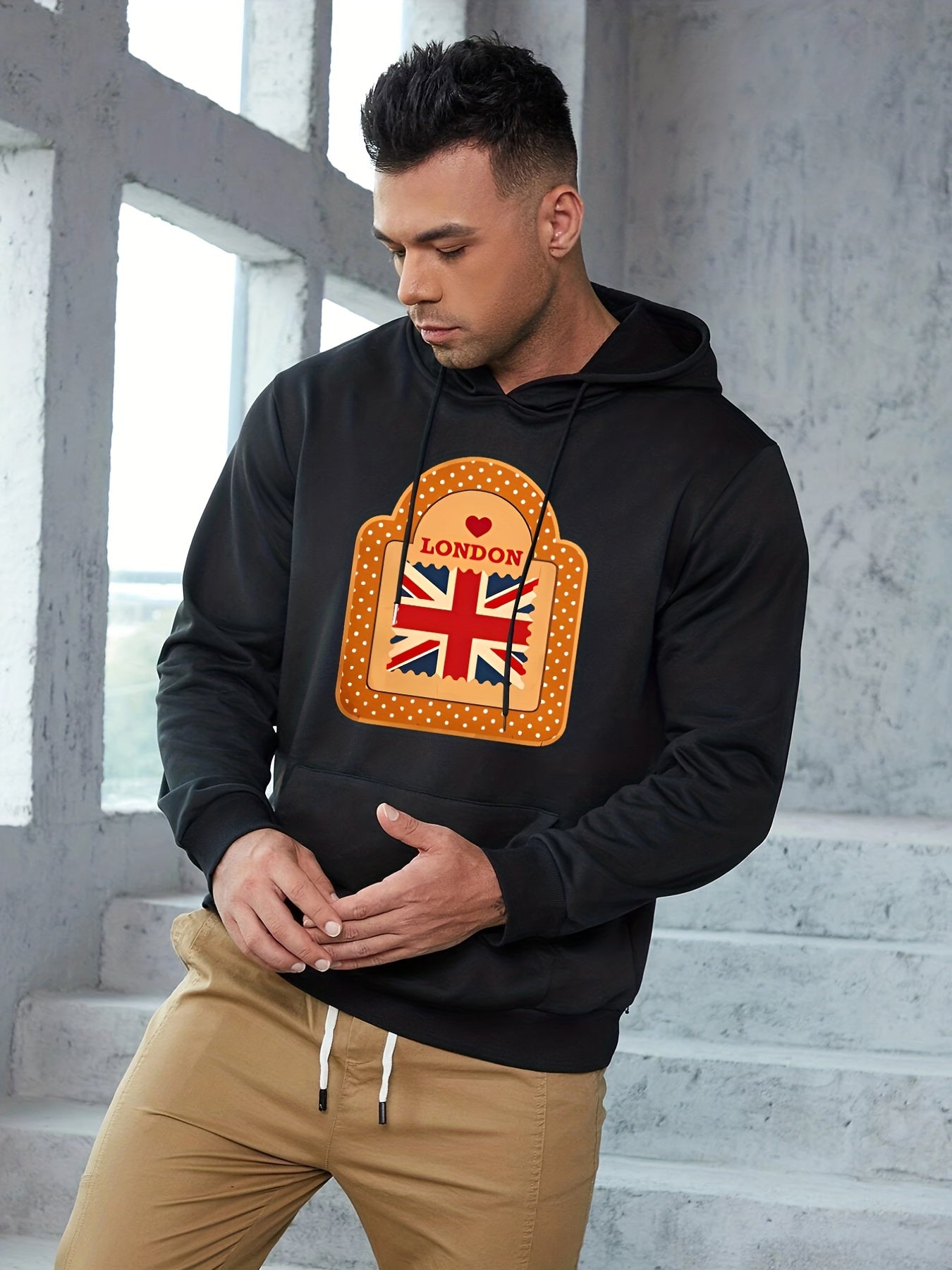 London Flag Print Hoodie for Men
