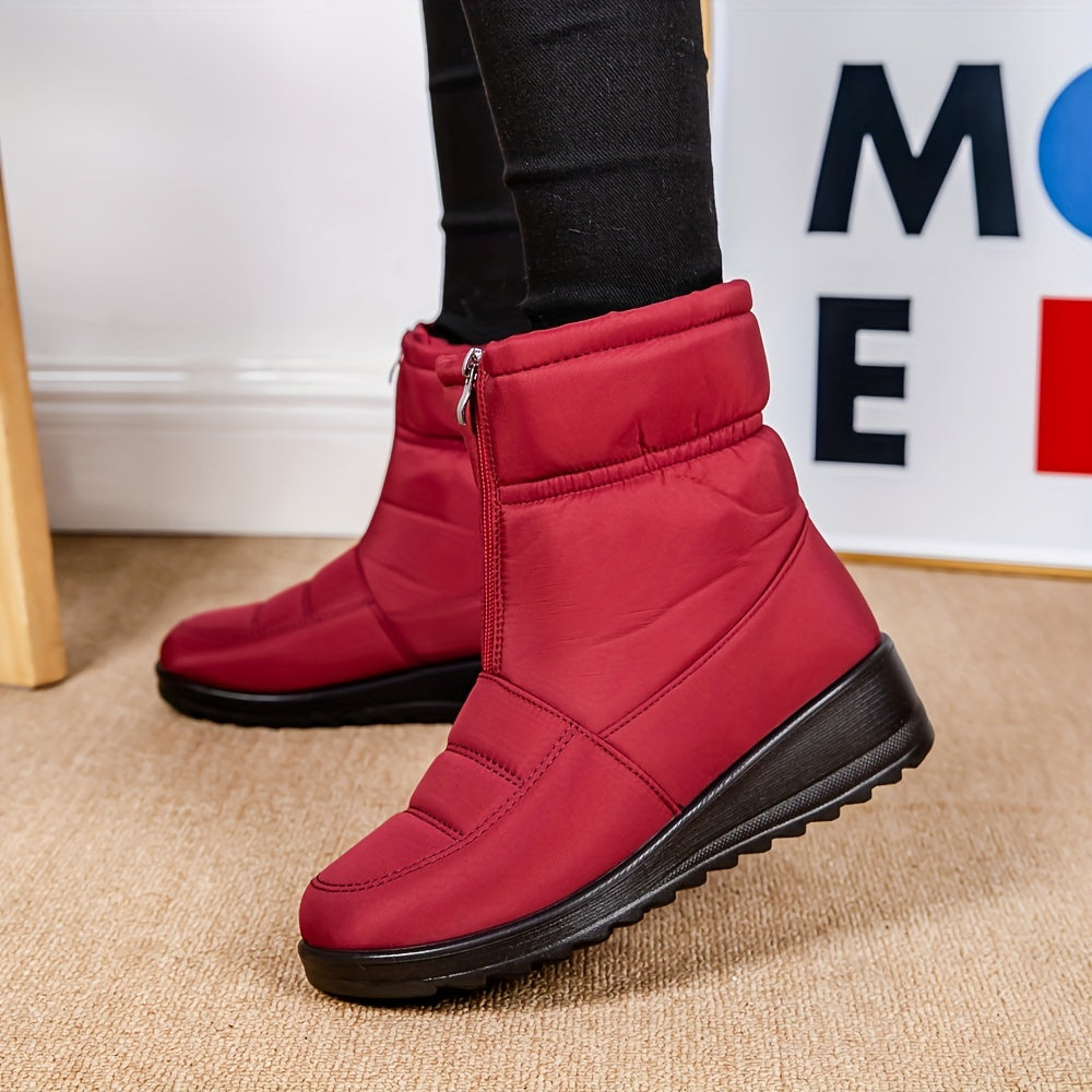 Zipper Front Snow Boots Waterproof Pull On Ankle Boots