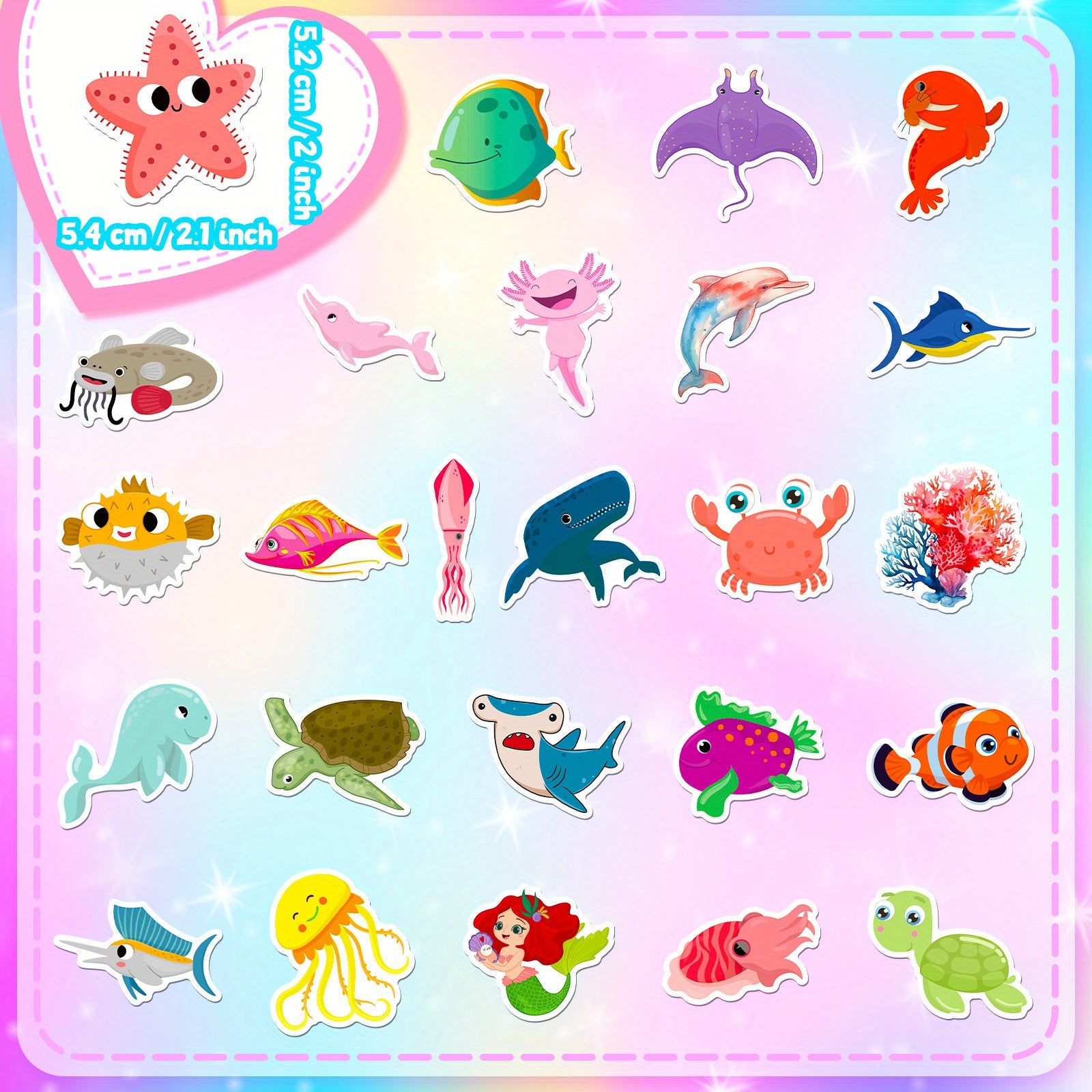 50pcs Marine Life Vinyl Stickers Ocean Dolphin Shark Decorative DIY Stickers