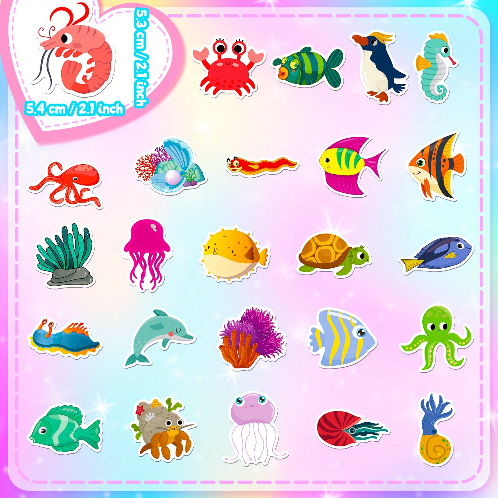 50pcs Marine Life Vinyl Stickers Ocean Dolphin Shark Decorative DIY Stickers