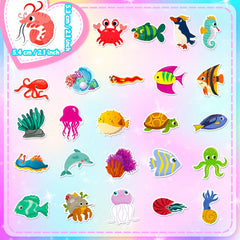 50pcs Marine Life Vinyl Stickers Ocean Dolphin Shark Decorative DIY Stickers