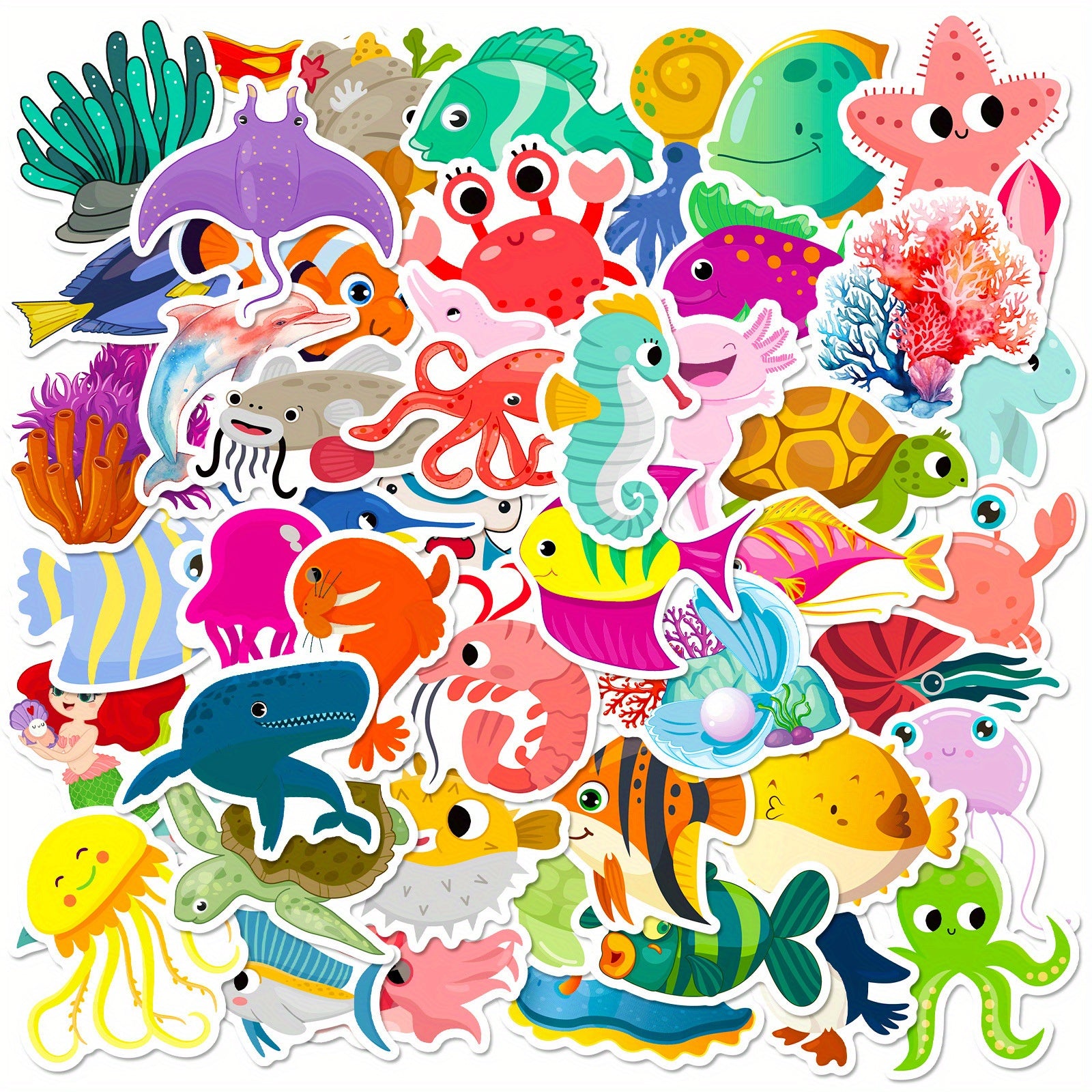 50pcs Marine Life Vinyl Stickers Ocean Dolphin Shark Decorative DIY Stickers