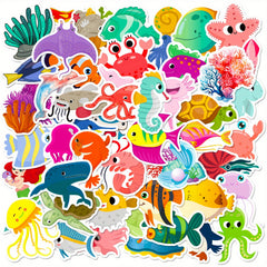 50pcs Marine Life Vinyl Stickers Ocean Dolphin Shark Decorative DIY Stickers